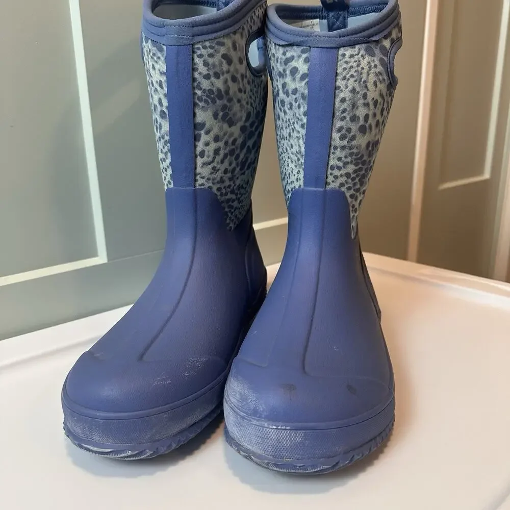 DSG Womens Size 7 Blue Leopard Print Tall Waterproof Rubber Rain Muck Boots